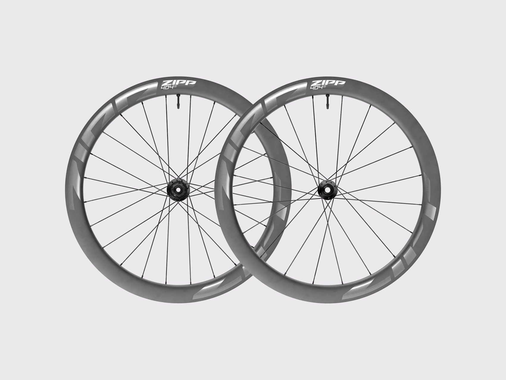 Paire de roues carbone route Zipp 404 S Tubeless Disc avec décalcomanies grises. (Gris)