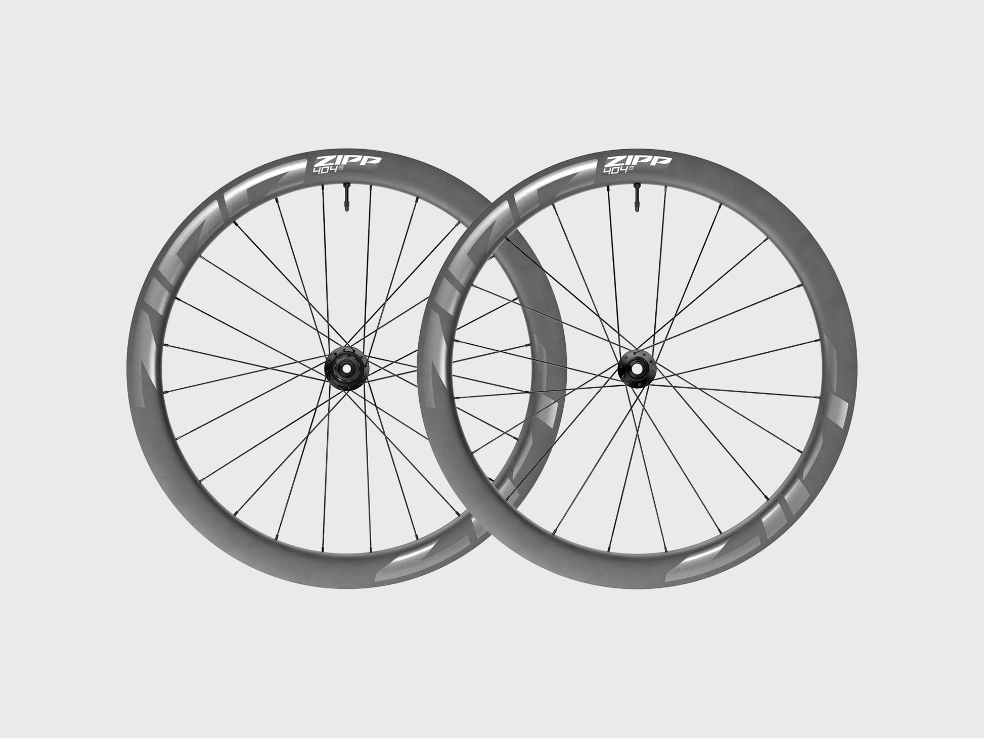 Paire de roues carbone route Zipp 404 S Tubeless Disc avec décalcomanies grises. (Gris)