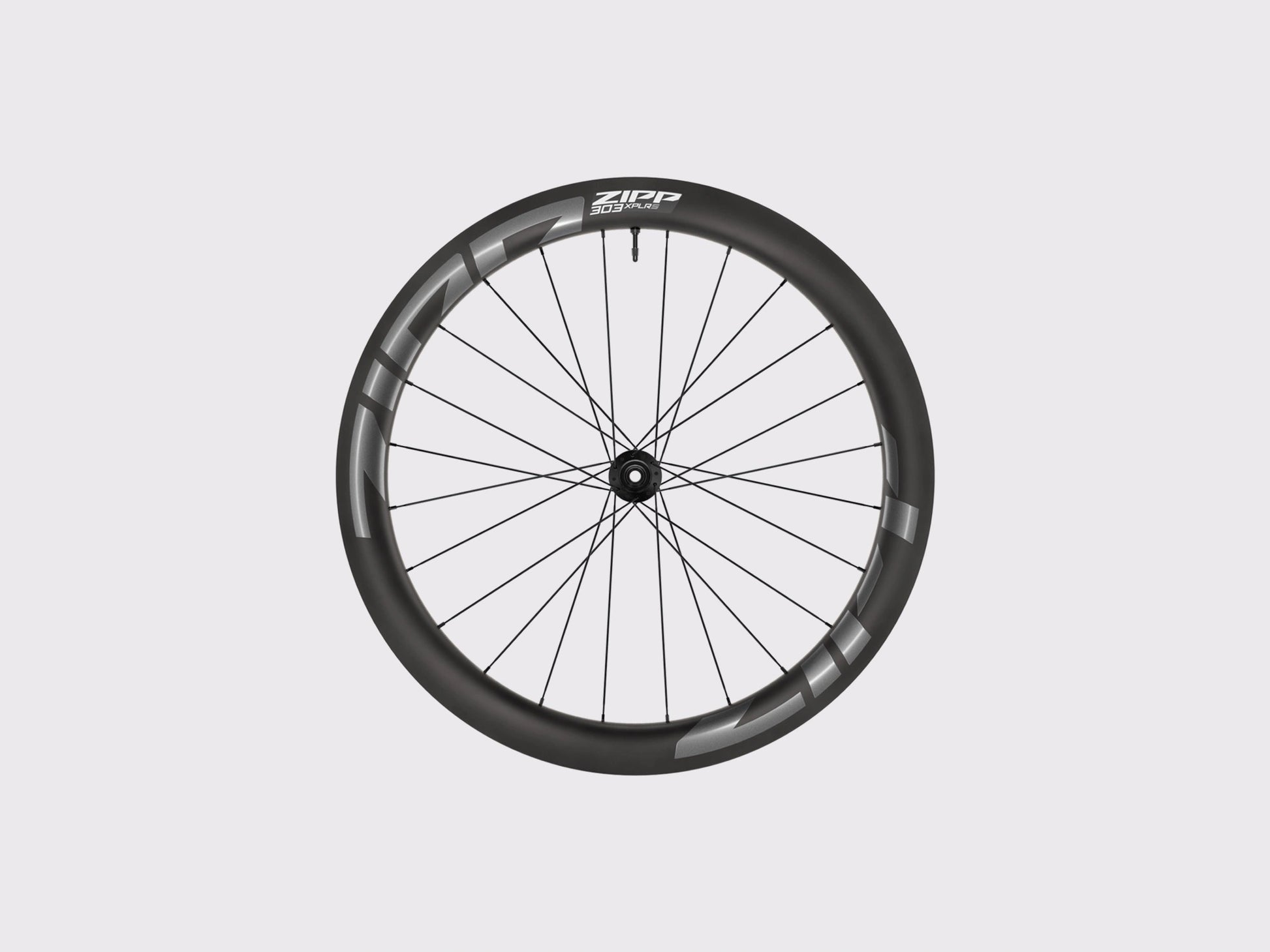 Roue avant gravel carbone Zipp 303 XPLR S profil 54 mm logos gris. (Gris)