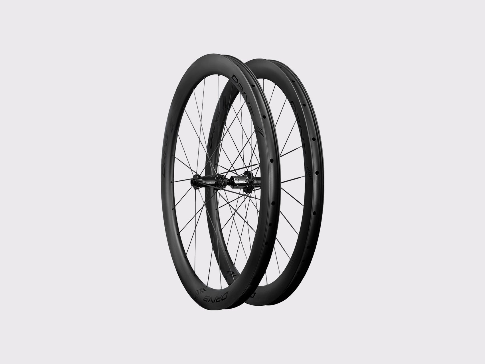 Paire de roues carbone route à disque Elitewheels Drive SL 48 mm vue en trois quarts (Noir)