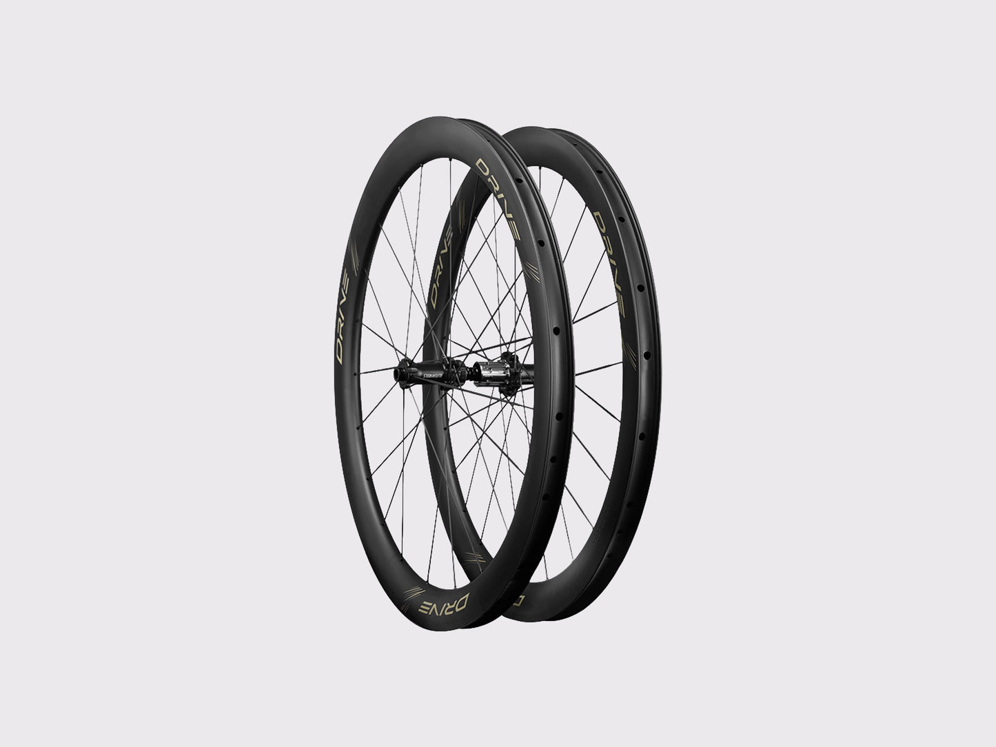 Paire de roues carbone route à disque Elitewheels Drive SL 48 mm vue en trois quarts (Or)
