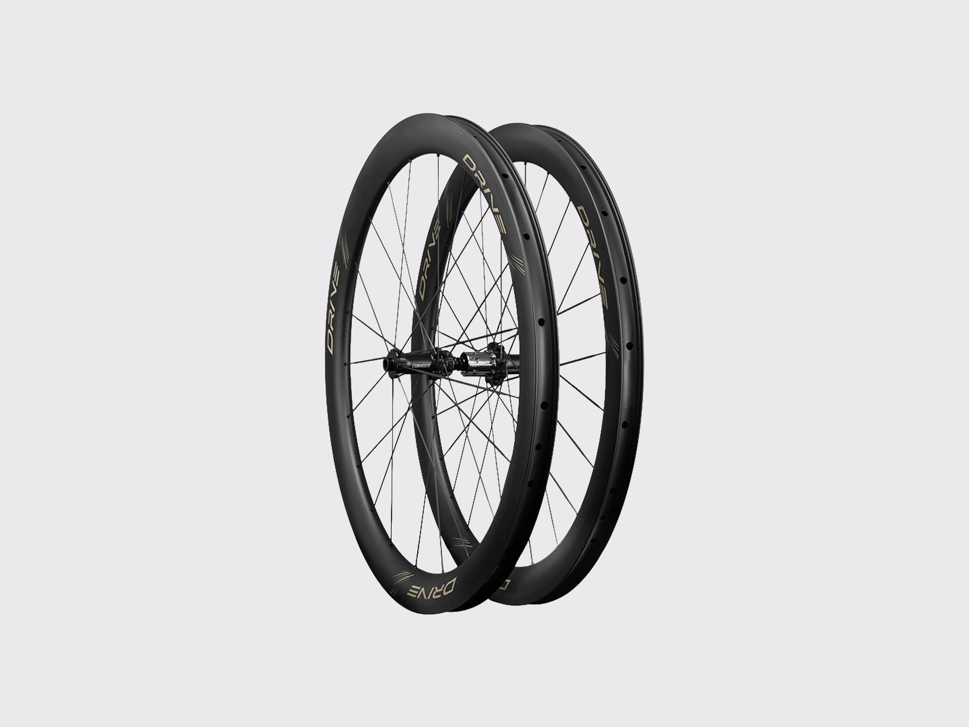 Paire de roues carbone route à disque Elitewheels Drive SL 48 mm vue en trois quarts (Or)