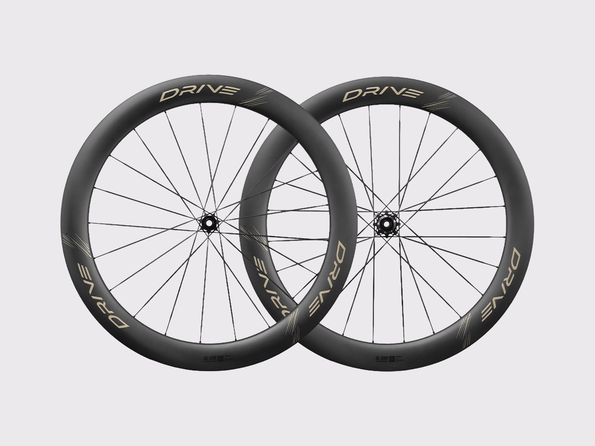 Paire de roues carbone vélo de route Elitewheels Drive SL 58D Disc décalcomanie or (Or)