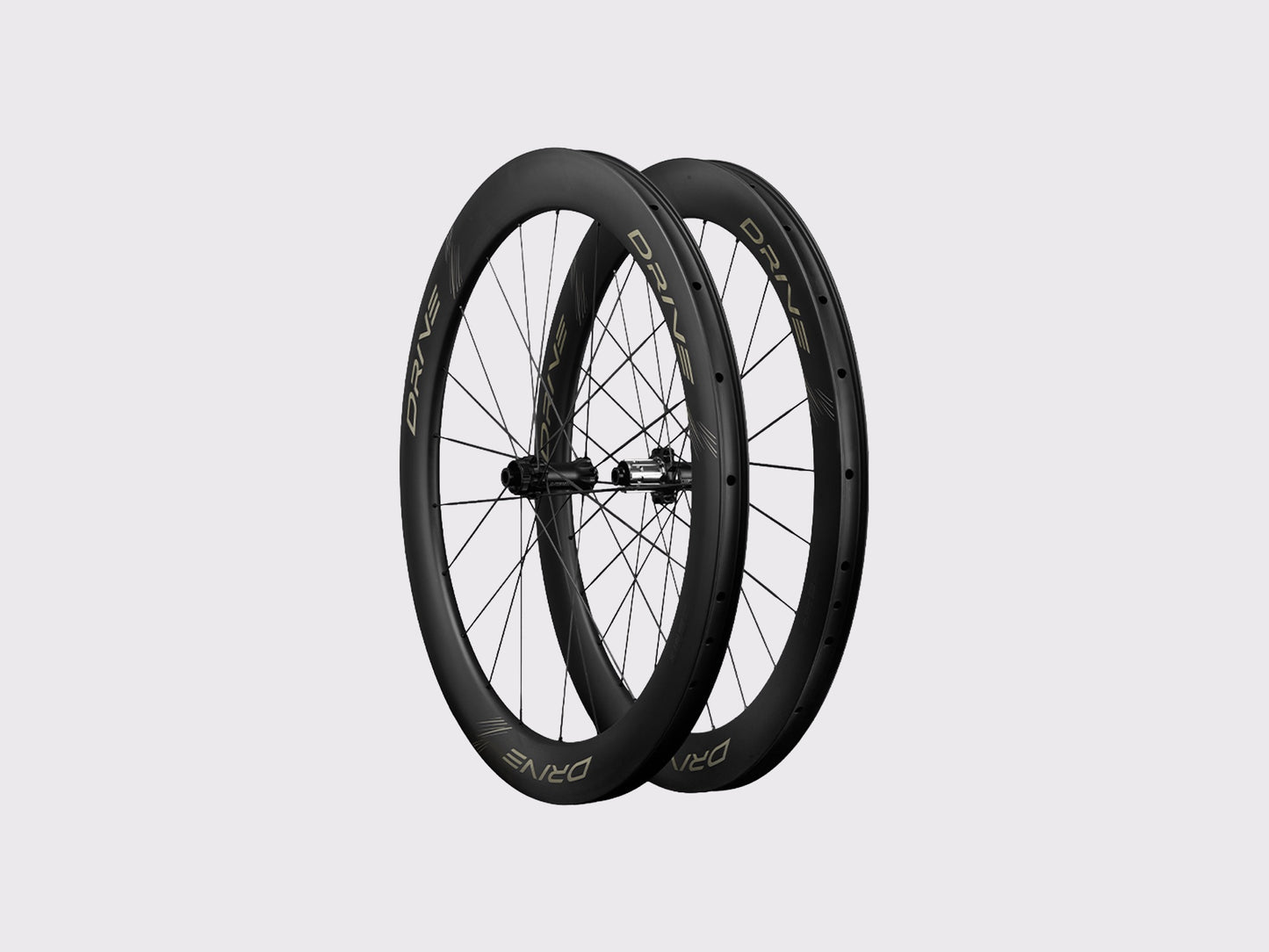 Paire de roues carbone route à disque Elitewheels Drive SL 58 mm vue en trois quarts (Or)