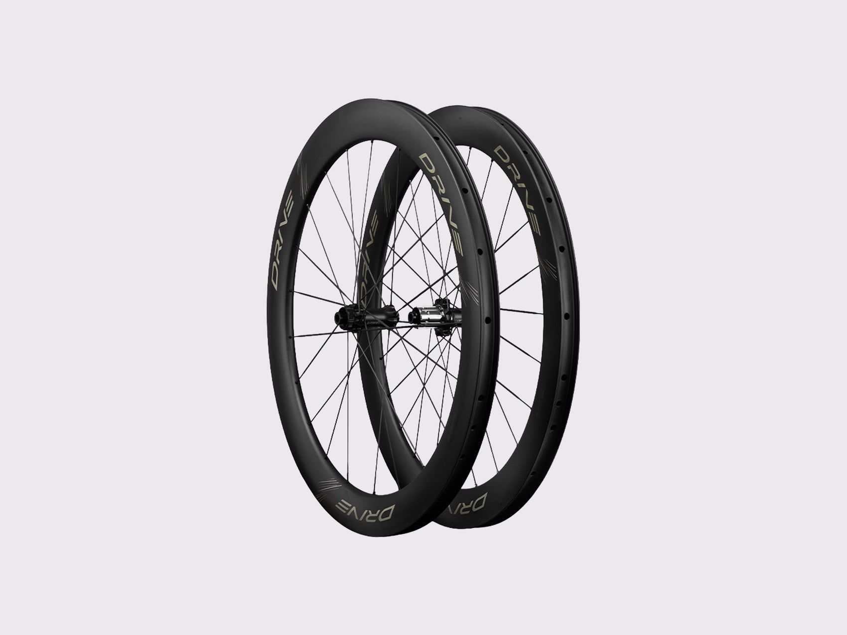 Paire de roues carbone route à disque Elitewheels Drive SL 58 mm vue en trois quarts (Or)